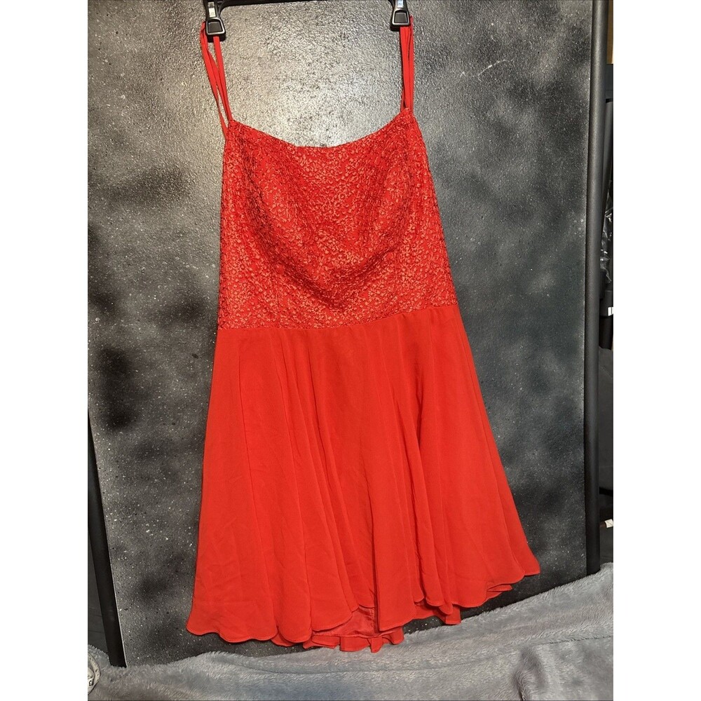 Hebeos Women's Embroidered Sleeveless Formal Event Short Red Dress Sz L Lace Up